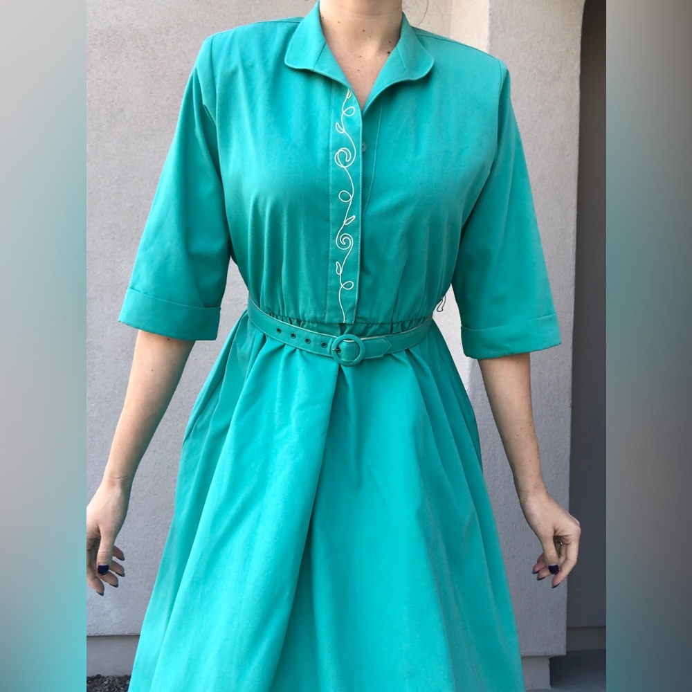 Vintage rockabilly western country belted dress - Picture 2 of 8